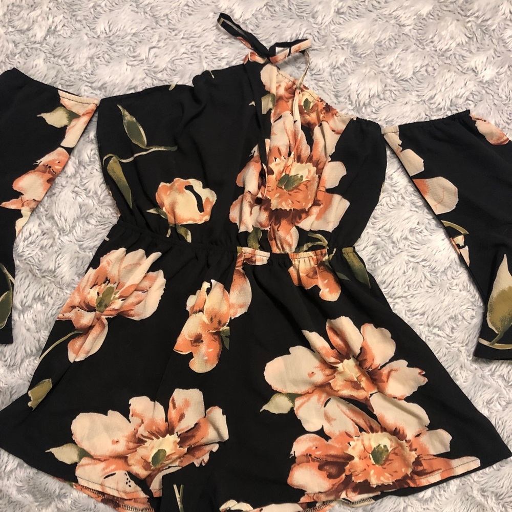 Pink Floral Romper Side shoulder